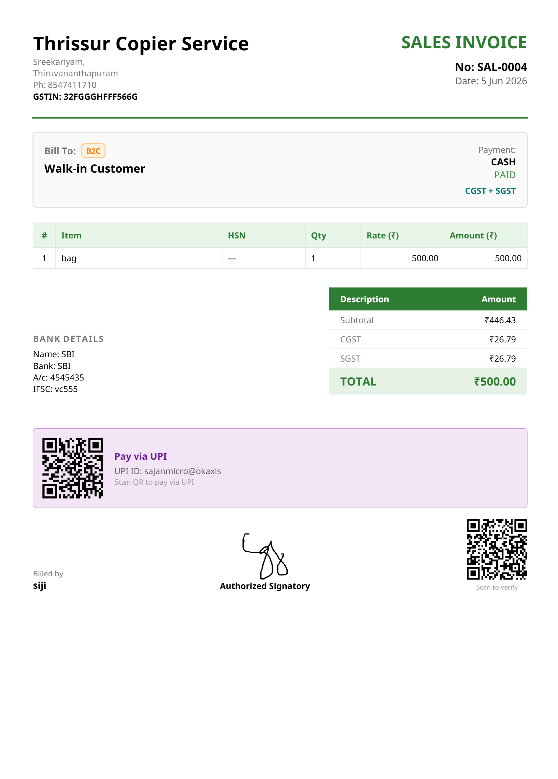 Modern green invoice template